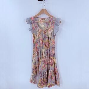 April Cornell Floral Boho Ruffle Sleeve Smocked Midi Dress Cottagecore XS